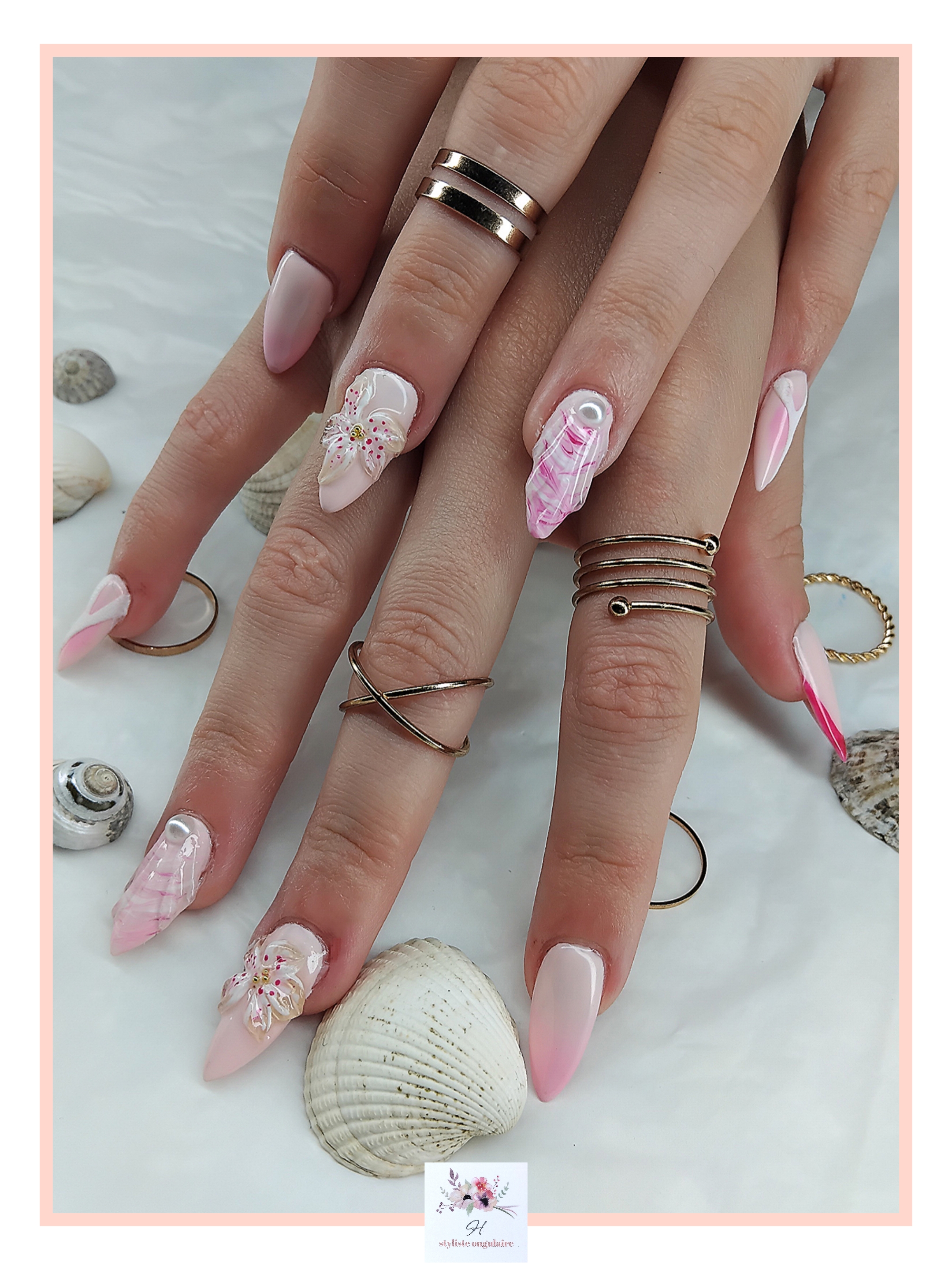 pose complète/extension/babycolor/fleur 3D/coquillage/perles/french/effet sucré.